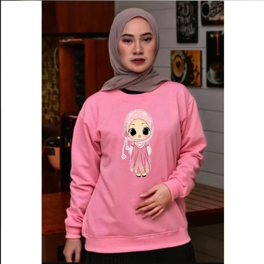 Baju lengan panjang wanita edisi hijab kartoon muslimah / kaos distro trendy keren dan kekinian / kaos lebaran / kaos terlaris