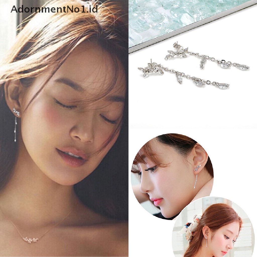 [AdornmentNo1] Fashion Wanita Panjang Gaya Korea Rumbai Daun Telinga Stud Drop Menjuntai Kait Anting [ID]