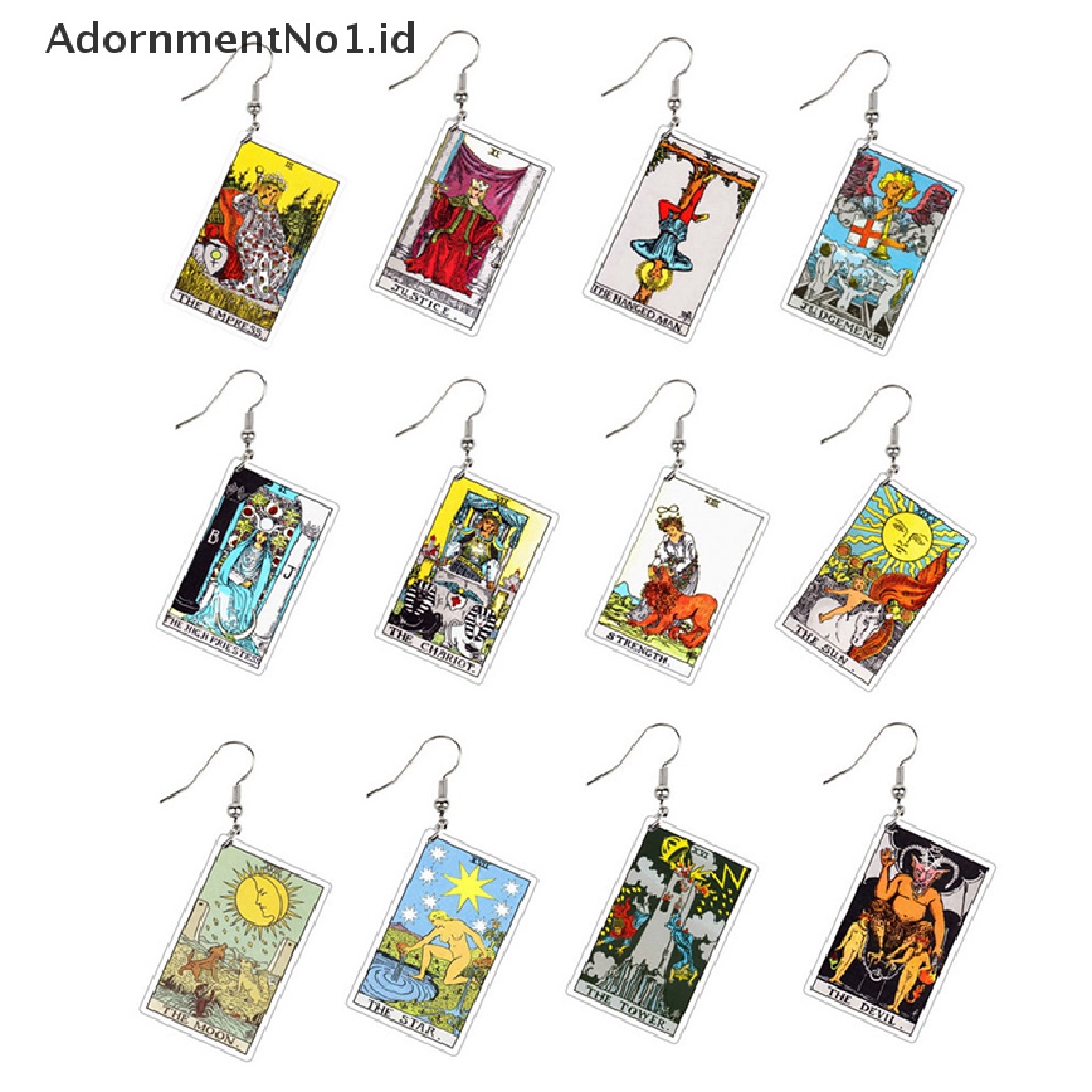 [AdornmentNo1] 1pasang Tarot Card Menjuntai Anting Akrilik Punk Perhiasan Ramalan Ajaib [ID]