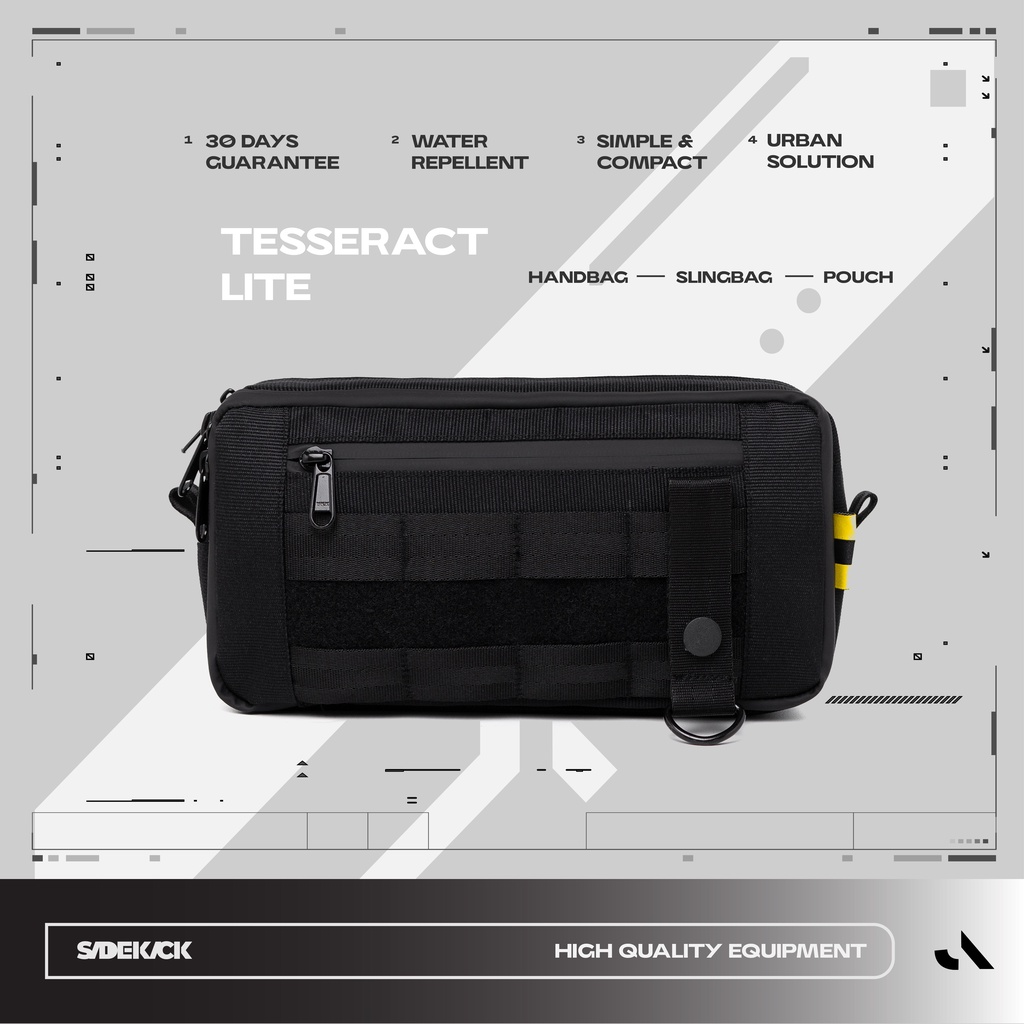 Sidekick Project TESSERACT LITE Clutch Pria Warna Hitam Multifungsi (Sling bag + Tech wear) Bahan Polyester Waterproof Ukuran 23 x 12 x 7 CM Organizer Key Card Holder Tas Selempang HP Dompet