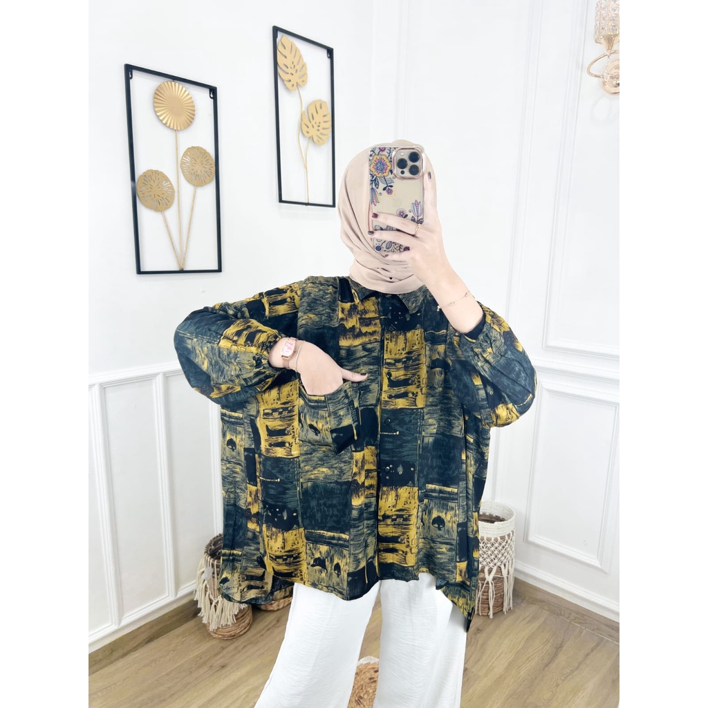 𝐊𝐈𝐑𝐀𝐍𝐈 Kemeja Oversize Atasan Jumbo Wanita Rayon Viscose Motif Eka dio Fit XXL Summer Shirt