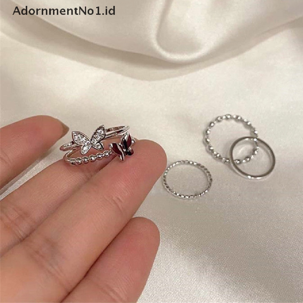 [AdornmentNo1] 3 /4/5PCS Butterfly Metal Punk Rings Set Stackable Joint Finger Rings Adjustable Untuk Wanita Pria Perhiasan Jari Pesta Hadiah Aksesoris Perempuan Cincin Jari Telunjuk [ID]