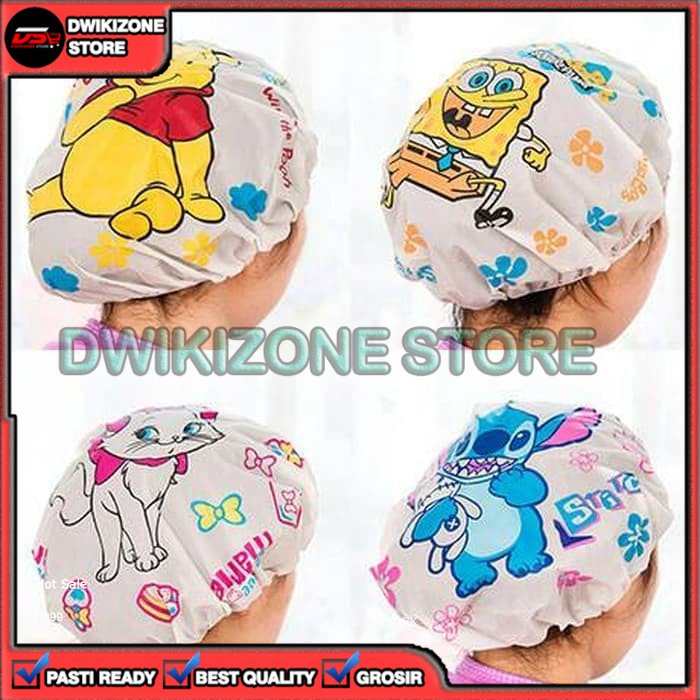 [GROSIR] SHOWER CAP MANDI ANTI AIR  KARAKTER KARTUN MENDI LUCU