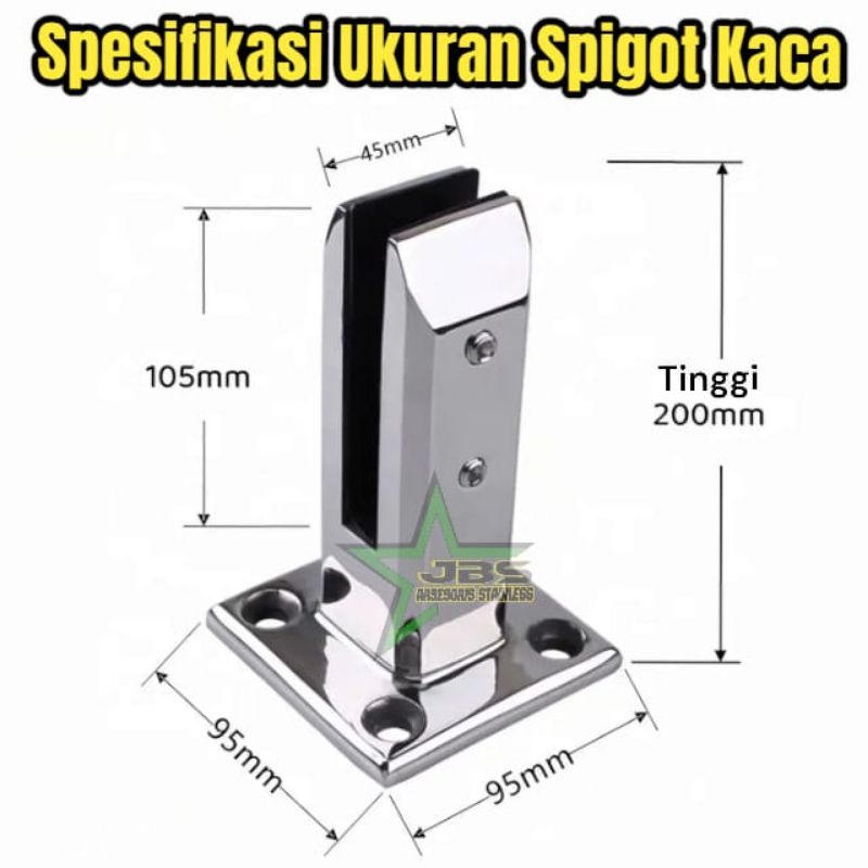 SPIGOT KACA/GLASS CLIP TINGGI 20CM STAINLESS SS 304 - PENJEPIT KACA - GLASS CLAMP