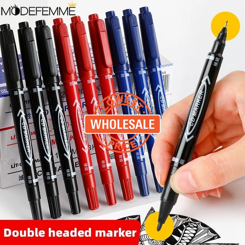 [Harga Grosir] Penanda Permanen Cepat Kering Alat Tulis Tulisan Siswa Anti Noda Hitam Biru Merah Marker Waterproof Penanda Dua Kepala Untuk Kaca Kulit Kayu Baja