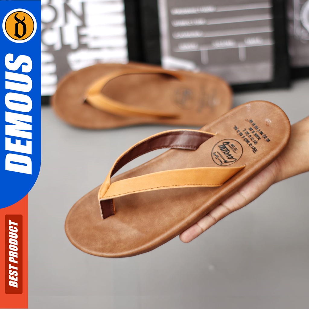 DEMOUS Javit - Sandal Jepit Pria Kulit Asli