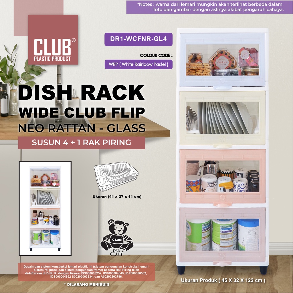 Dish Rack Wide Club Flip Neo Rattan Susun 4 - Lemari Piring Rak Dapur Plastik Dengan Rak Piring - Le