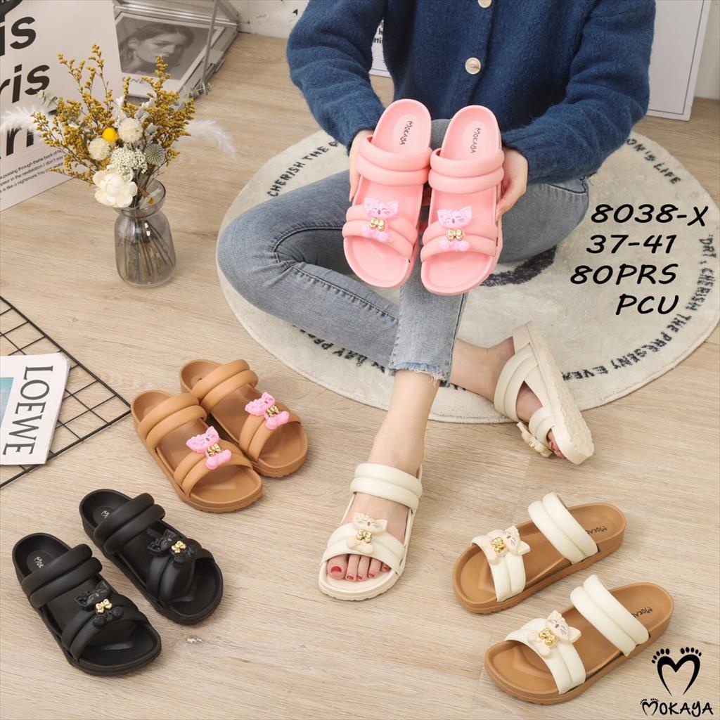 Sandal Slop Ban 2 Sambung Cat Pita Gold Super Cantik Cute Elegant Import Mokaya / Size 37-41 (8038-X)