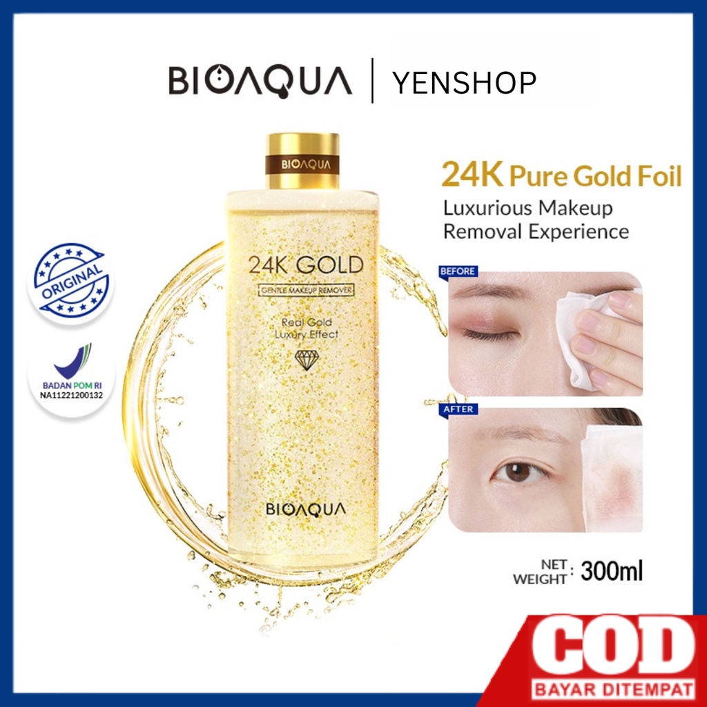 BIOAQUA 24K Gold Gentle Makeup Remover Micellar Water 300ml For All Skin Type pembersih make up