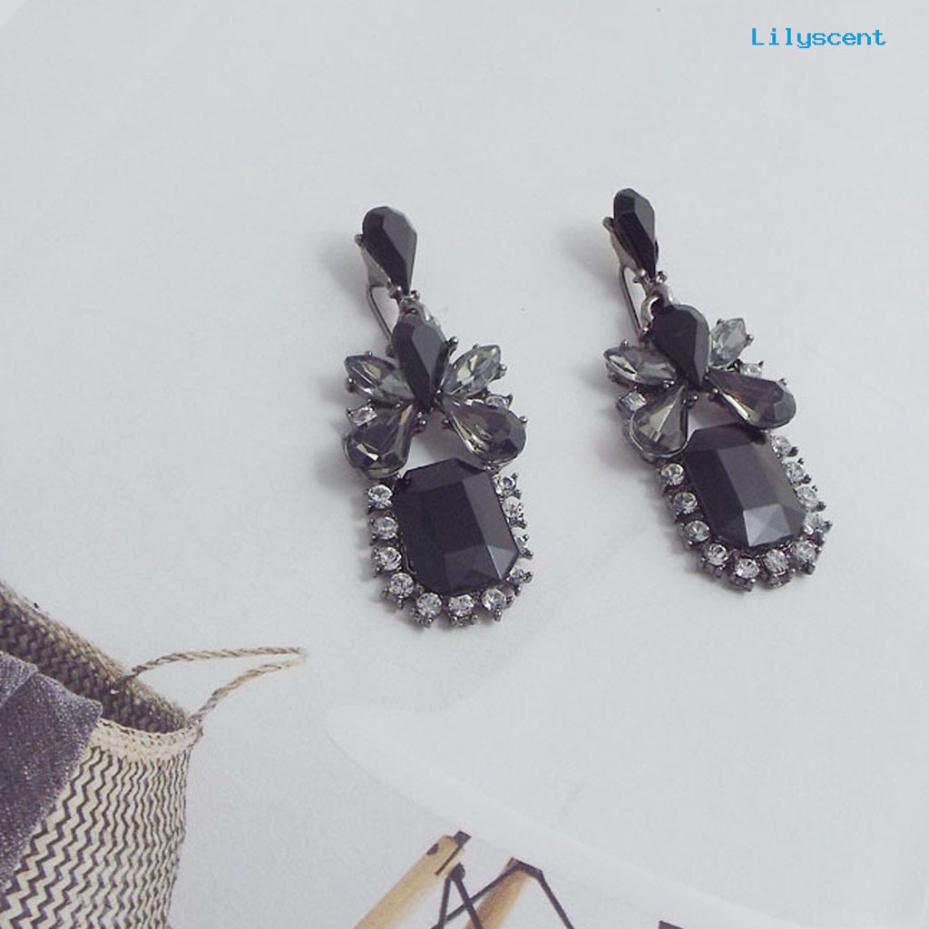 [LS] Wanita Vintage Hitam Persegi Tetesan Air Kubik Zirkon Eardrop Menjuntai Anting Perhiasan