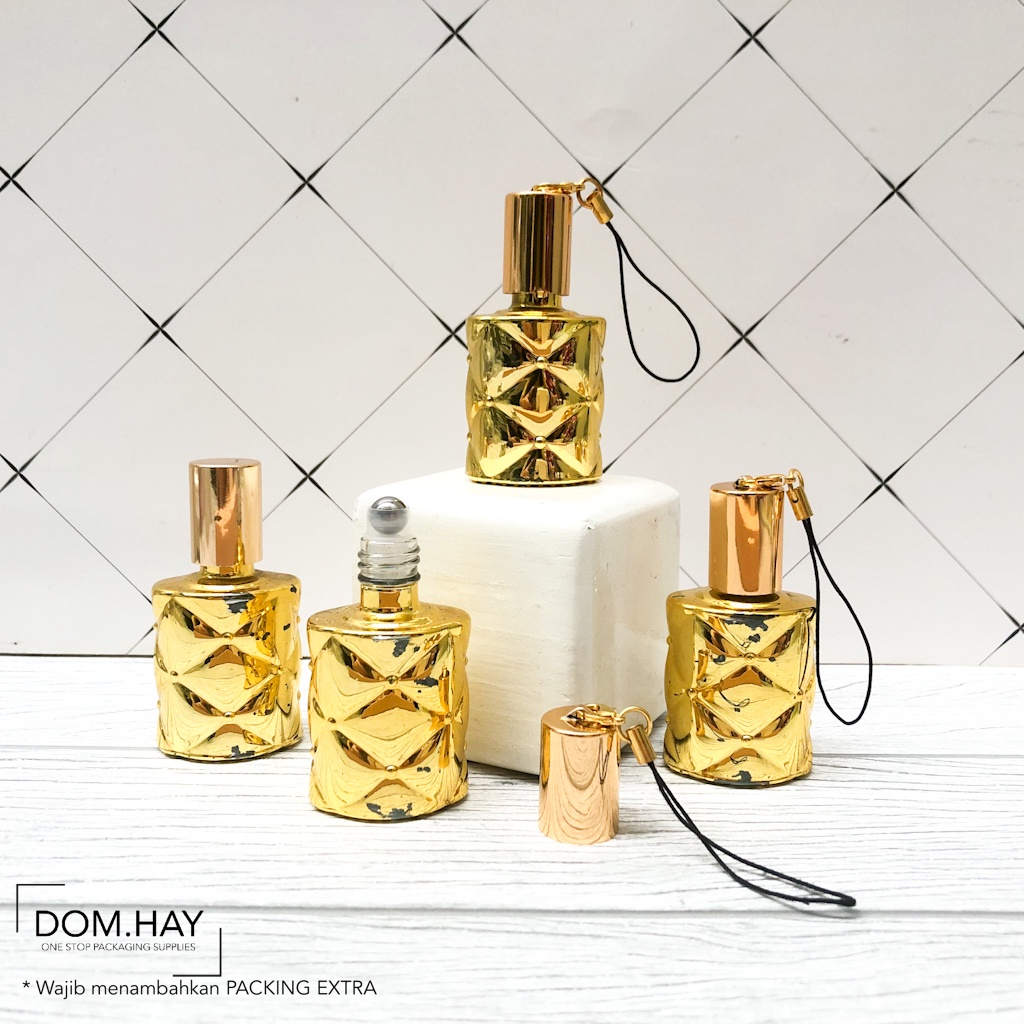 10ml Mozaik Metalik Gold Botol Roll On Kaca Metal Roller Bottle Essential Oil Aromatherapy Parfum Ro