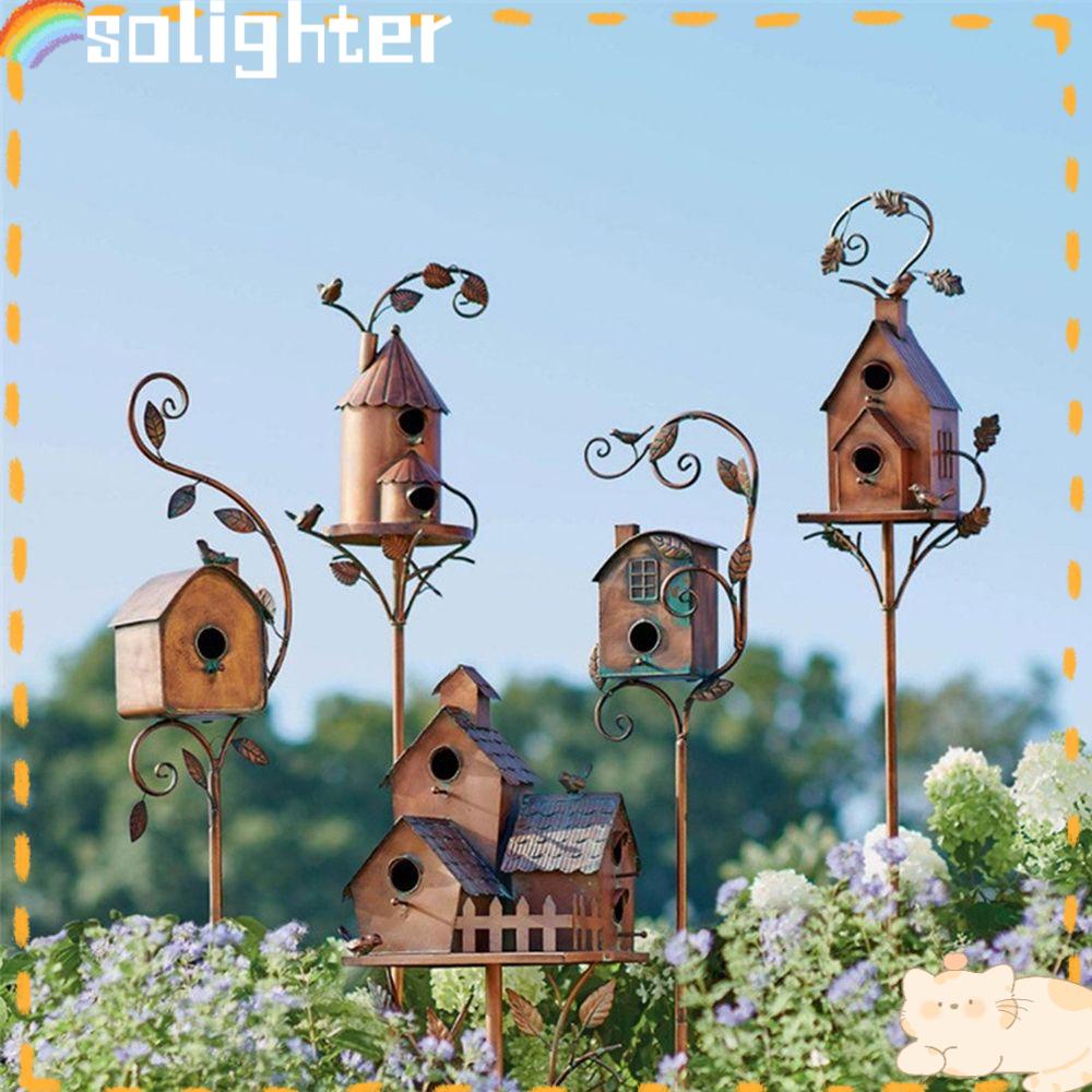 Solighter Garden Stake Birdhouse Garden Decor Dekorasi Rumah Dengan Batang Birdhouse Feeder Pasak Taman Indah