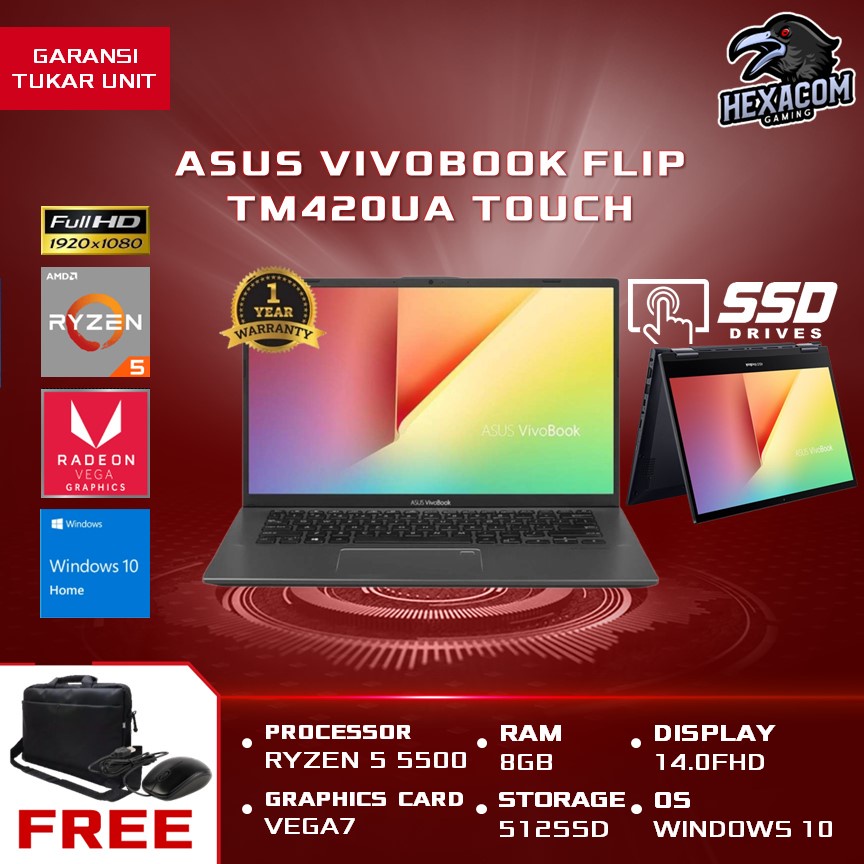 Jual LAPTOP ASUS VIVOBOOK FLIP TM420UA 2IN1 TOUCH RYZEN 5 5500 8GB