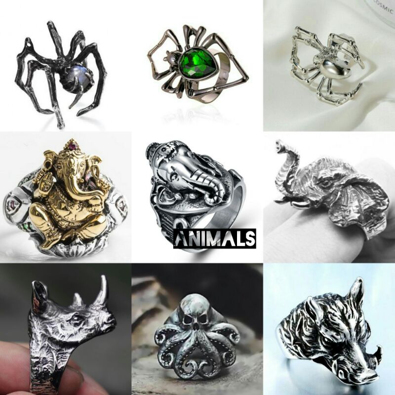 Cincin Pria Motif Gagak Elang Binatang Buas punk style men ring animals series