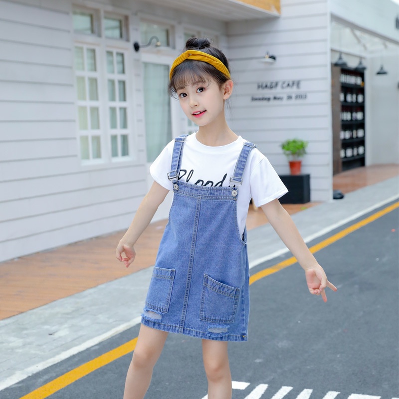 babyfit TWO POCKET RIPPED jeans baju kodok rok jeans overall anak perempuan import jx-0118