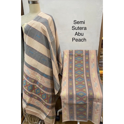 SONGKET TUMTUMAN MURAH SEMI SUTERA ABU PEACH