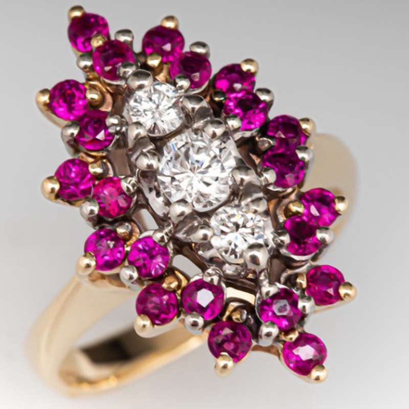 Fashion Zirkon Cincin Vintage Marquise Amethyst Aksesoris Perhiasan Pengantin Pernikahan Pertunangan Ring