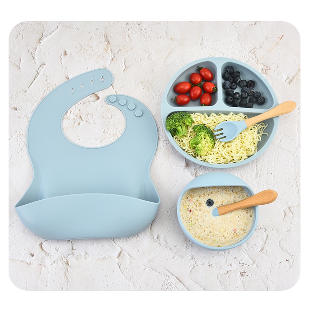 5 Pcs Alat Makan Set Silikon / Mangkok Bayi Anak / Baby Bibs Tempat Makan Silicon SUCTION Dengan Bib Peralatan Makan Anak Murah Tableware Silikon Anak Import Bib Gelas Mangkok Piring Silicone