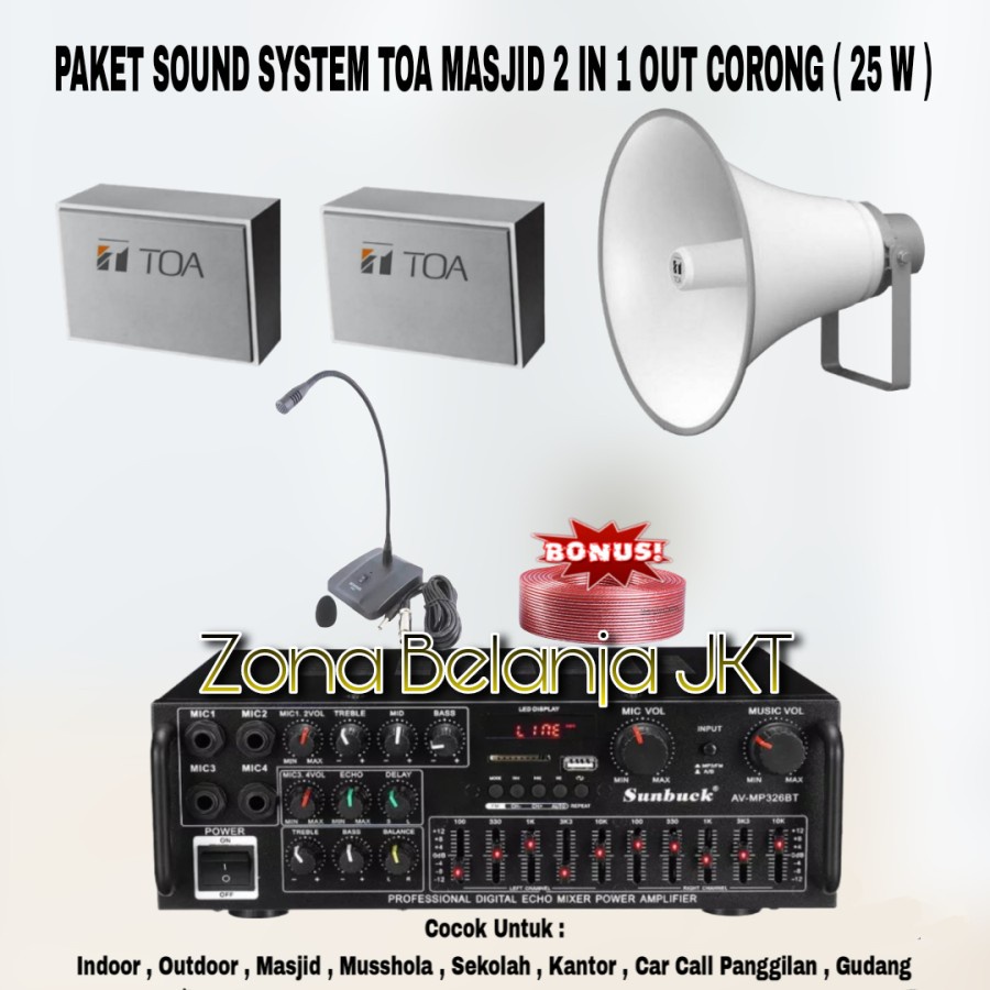 PAKET SOUND SYSTEM TOA MASJID MUSHOLLA 2 IN 1 OUT SPEAKER CORONG TOA 25W ( SET 2 )