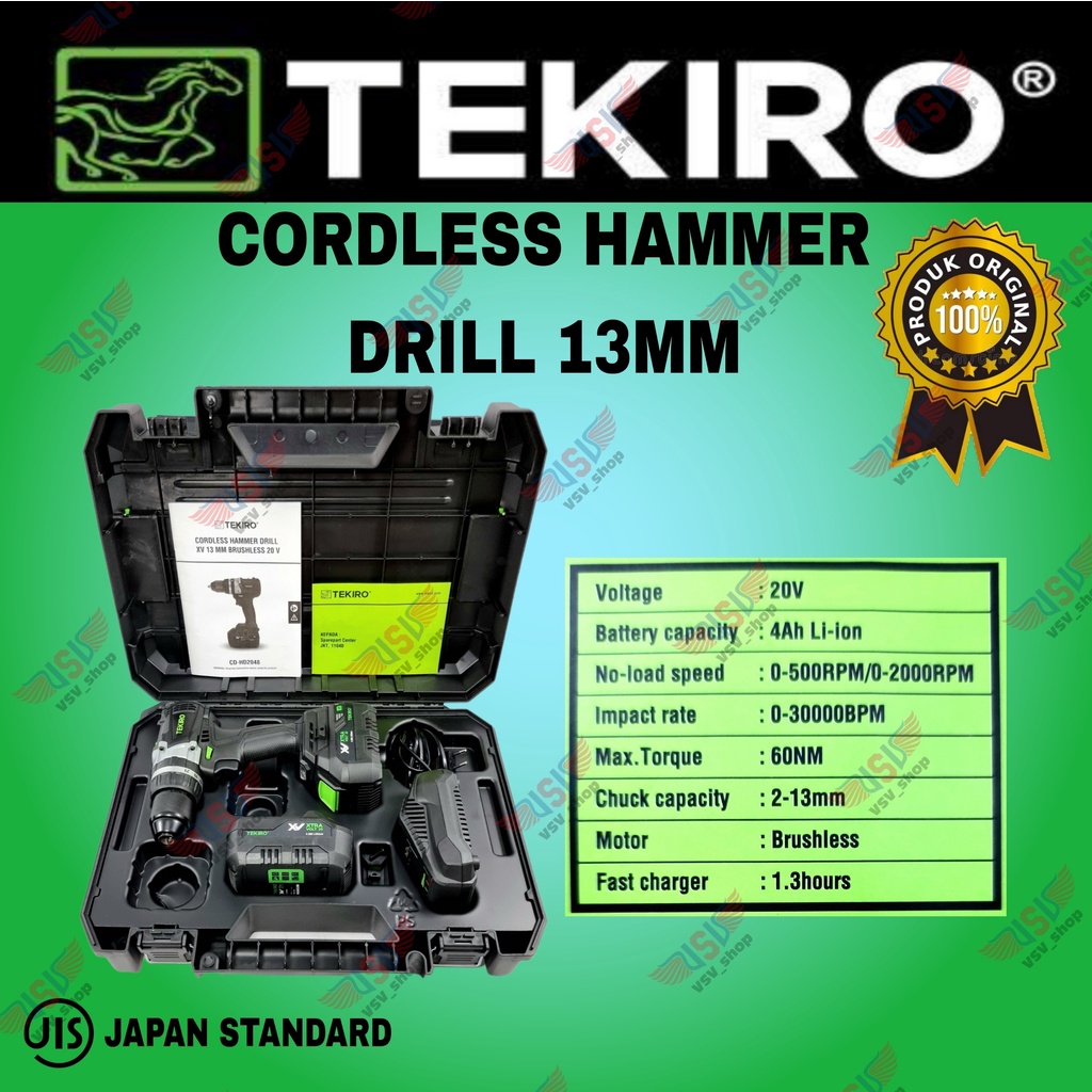 TEKIRO Cordless Hammer Drill 13mm Mesin Bor Baterai 20Volt impact Drill