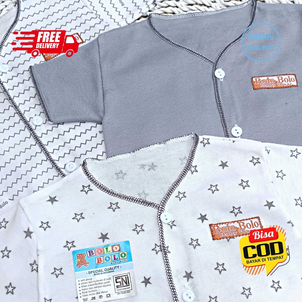 SALE 7.7 Serian Abu - 3 pcs Baju Bayi Tangan Pendek Bayi Baru Lahir 0 sd 3 Bulan Grey Series merk SNI Bolo - Bolo