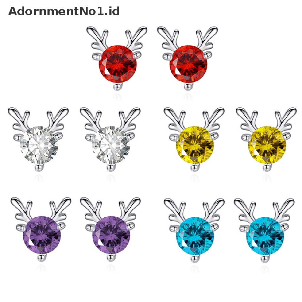 [AdornmentNo1] 1pasang Kartun Hewan Rusa Pejantan Anting Tanduk Kecil Earing Lucu Kristal Mengkilap Natal Earings Animal Earring Xmas Valenes Day Hadiah Perhiasan Pernikahan [ID]