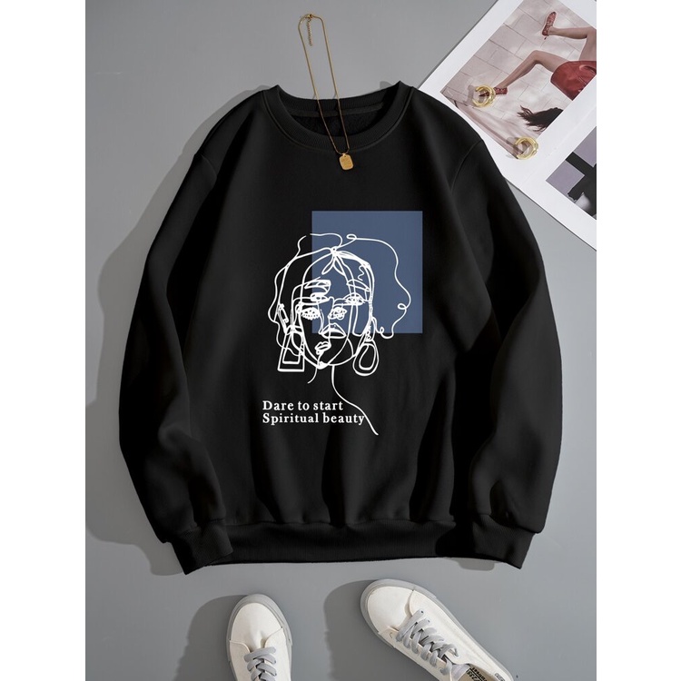 Sweatshirt Basic BEAUTY II Sweater Crewneck Print DTF II Size M - XL Anak &amp; Dewasa ( Pria &amp; Wanita )