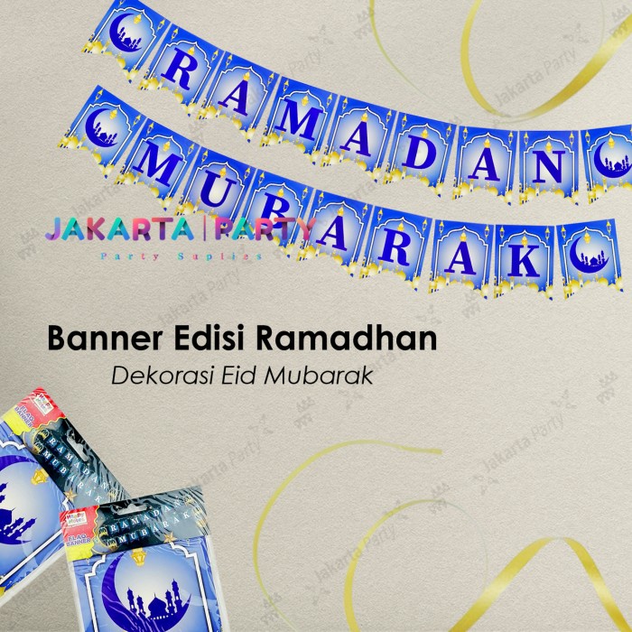 Bunting Flag Ramadhan Biru / Banner Ramadan Mubarak / Bunting Lebaran