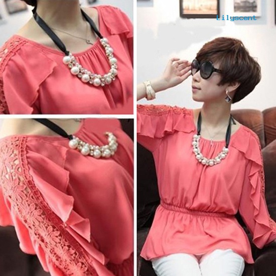 Ls Wanita Fashion Baris Ganda Mutiara Imitasi Adjustable Pita Rantai Choker Kalung