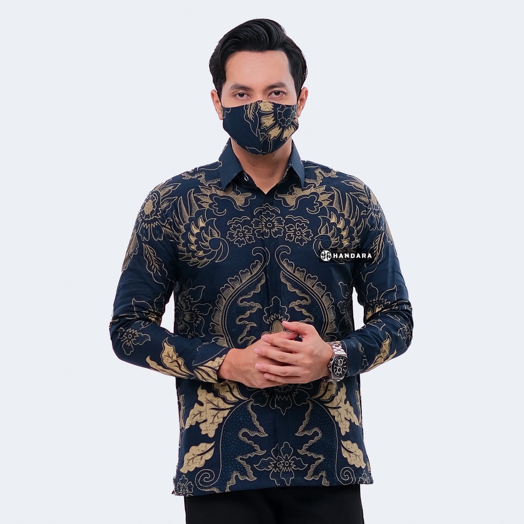 Handara Batik Pria Lengan Panjang Slim Fit Premium Bhremasta Navy HB-109