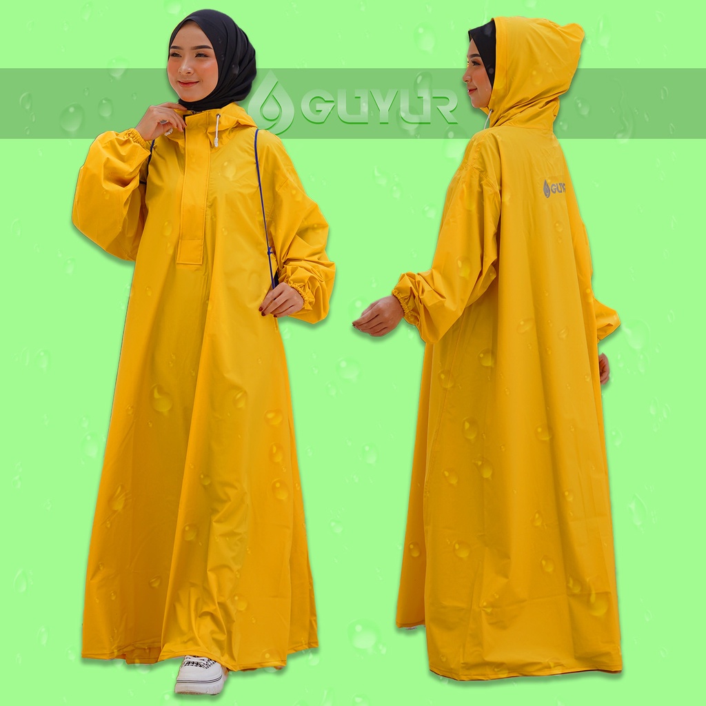 jas hujan jumbo big  raincoat wanita muslimah hijab model gamis terusan rok syar'i bahan impor  waterproof zipper