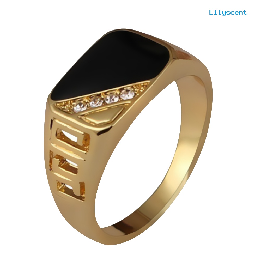 [LS] Fashion Pria Ringkas Segitiga Minyak Drip Berlian Imitasi Pesona Lebar Cincin Jari Band