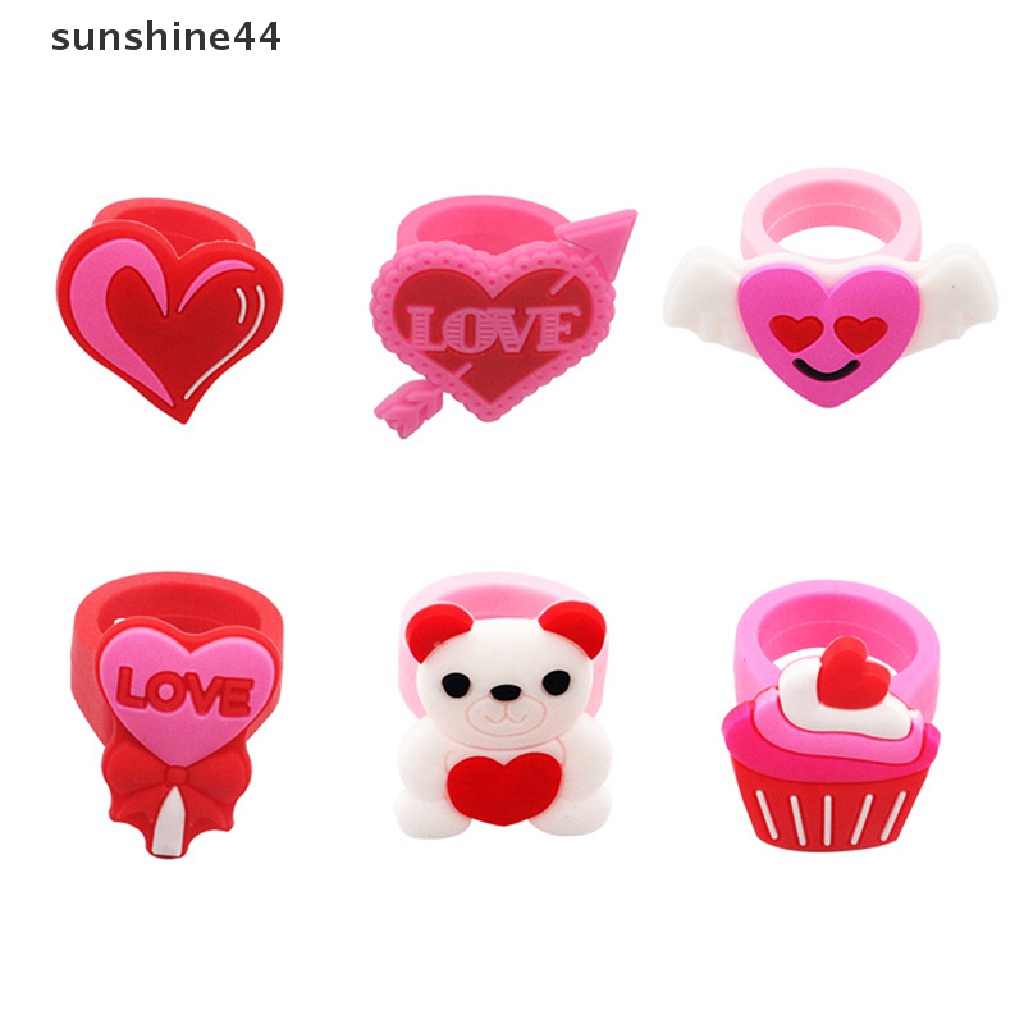 Sunshine Lingkungan Valene's Day Love Angel Ring Gadis Cowok chindren PVC Silicone Ring Handmade Cincin Kartun Anak.