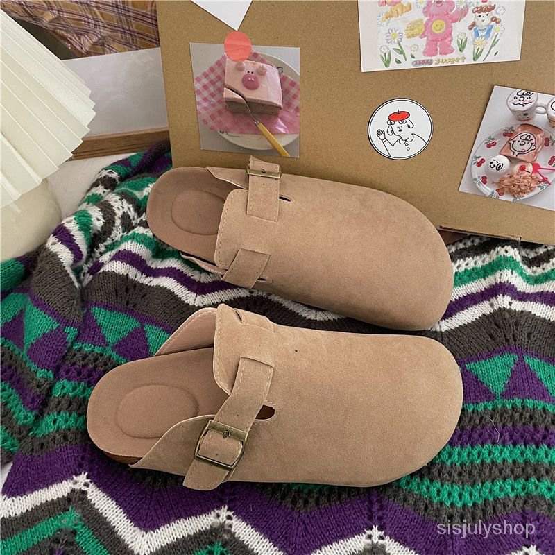 #Sisjuly# Sandal kepala bungkus warna solid bertumit rendah yang nyaman untuk pria dan wanita dengan