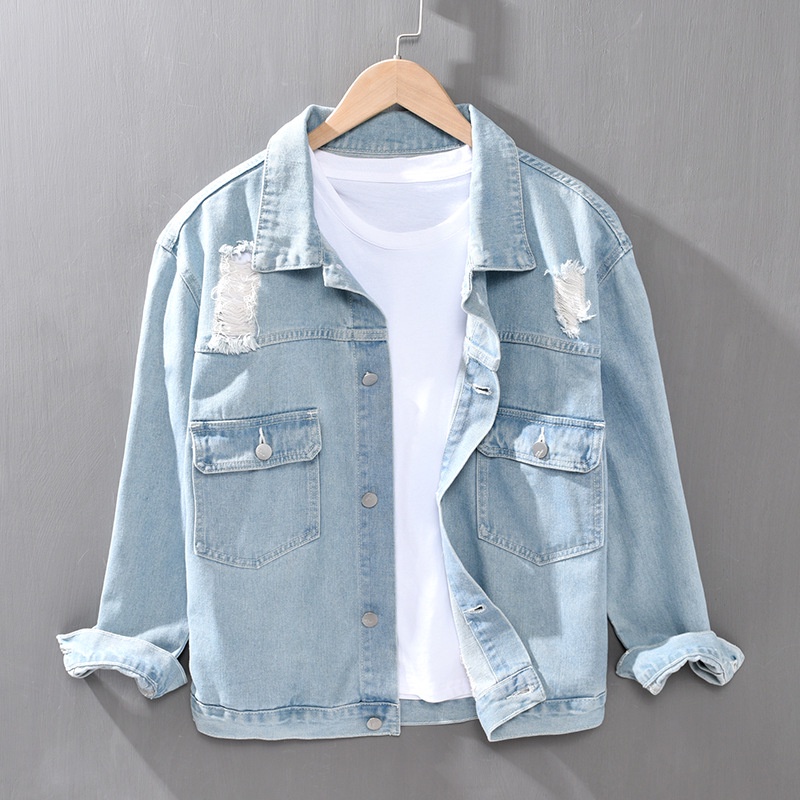 2078     Pria Jaket Denim Pria Tren pakai cuci Denim Jaket  Korea  Top