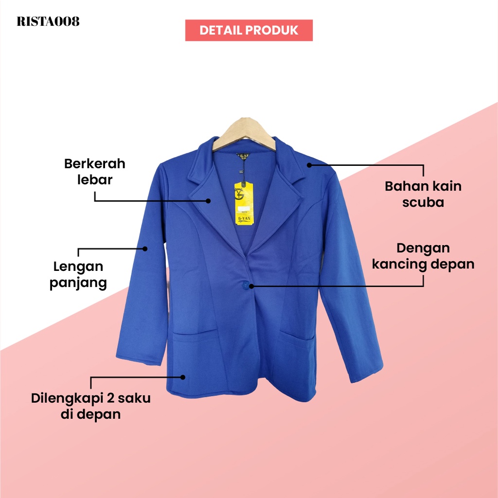 Jas Blazer Scuba Kerah Kancing Polos OOTD Formal Wanita Kekinian Ala Korean Style