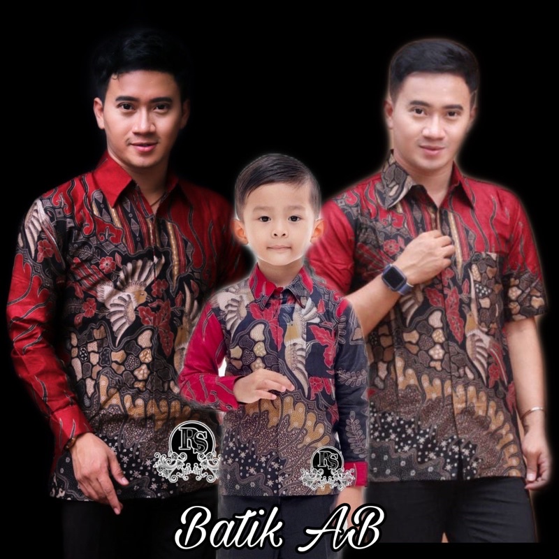 KEMEJA BATIK COUPLE AYAH ANAK LENGAN PANJANG BATIK COUPLE WARNA MERAH MODERN