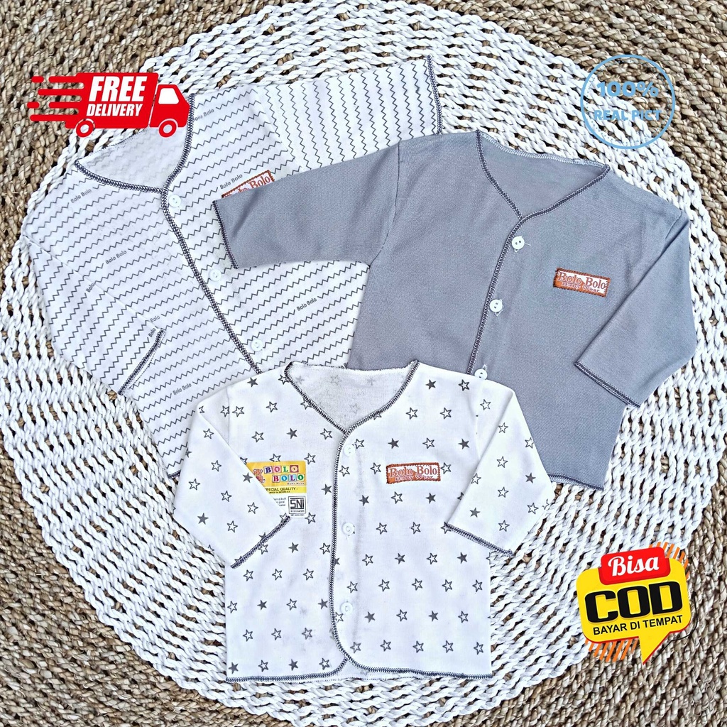 SALE 7.7 Serian Abu - 3 pcs Baju Bayi Tangan Panjang Bayi Baru Lahir 0 sd 3 Bulan Grey Series merk SNI Bolo - Bolo