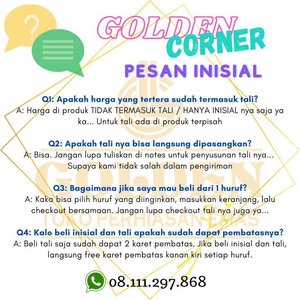 Liontin Inisial Gelang Huruf 70% (TIDAK TERMASUK TALI) A-Z 16K 700 Emas Asli  Emas Tua
