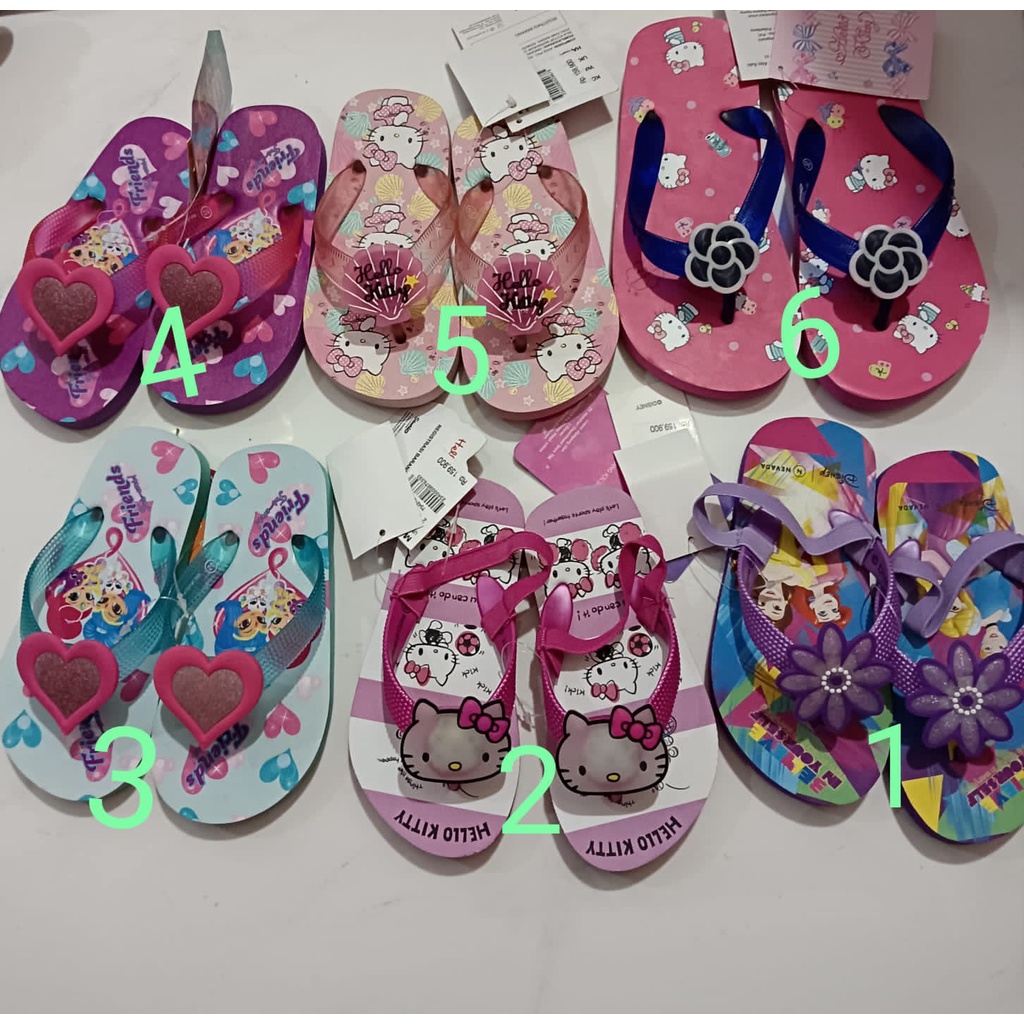 SZ 25-30 Sandal Jepit Anak Led Dan Jepit Tali Karakter Cewek Merk NEVADA