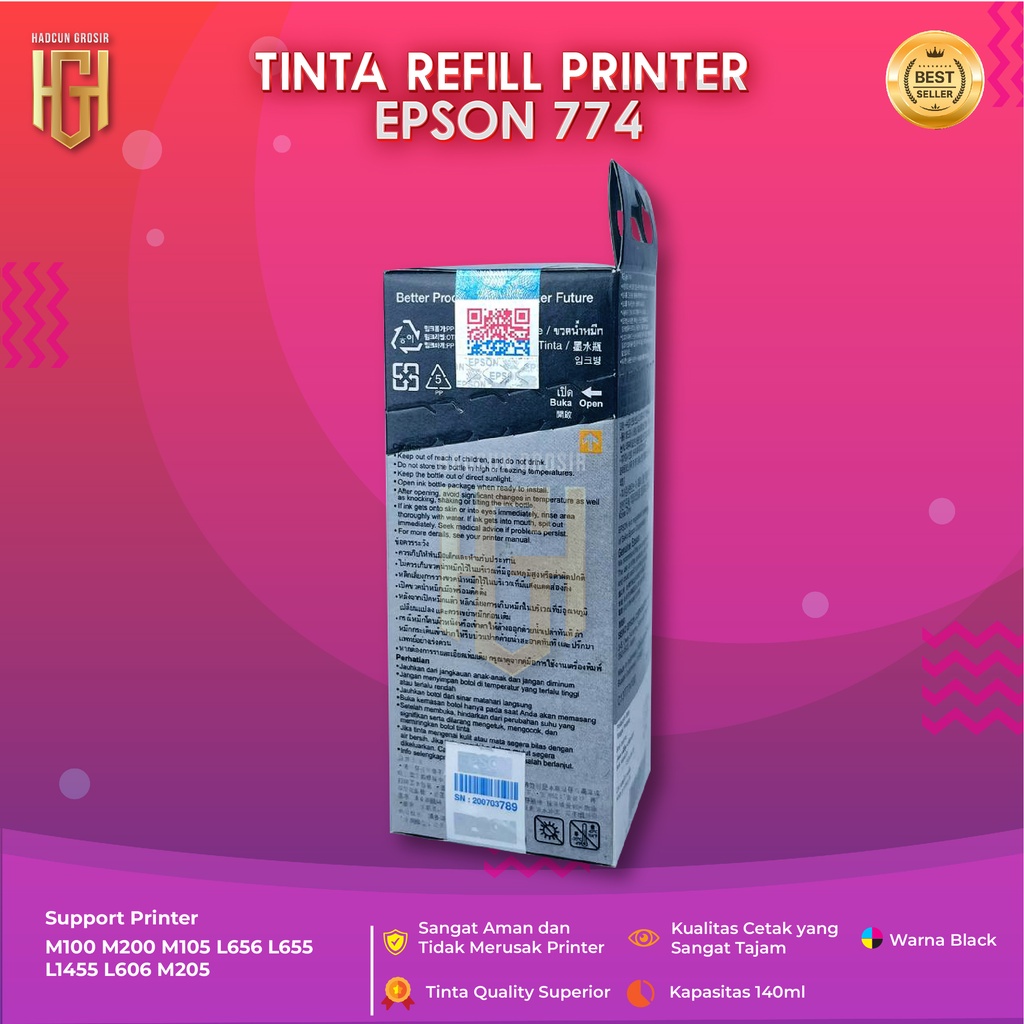 Tinta Epson 774 Black Tinta Printer M100 M200 L655 L1455