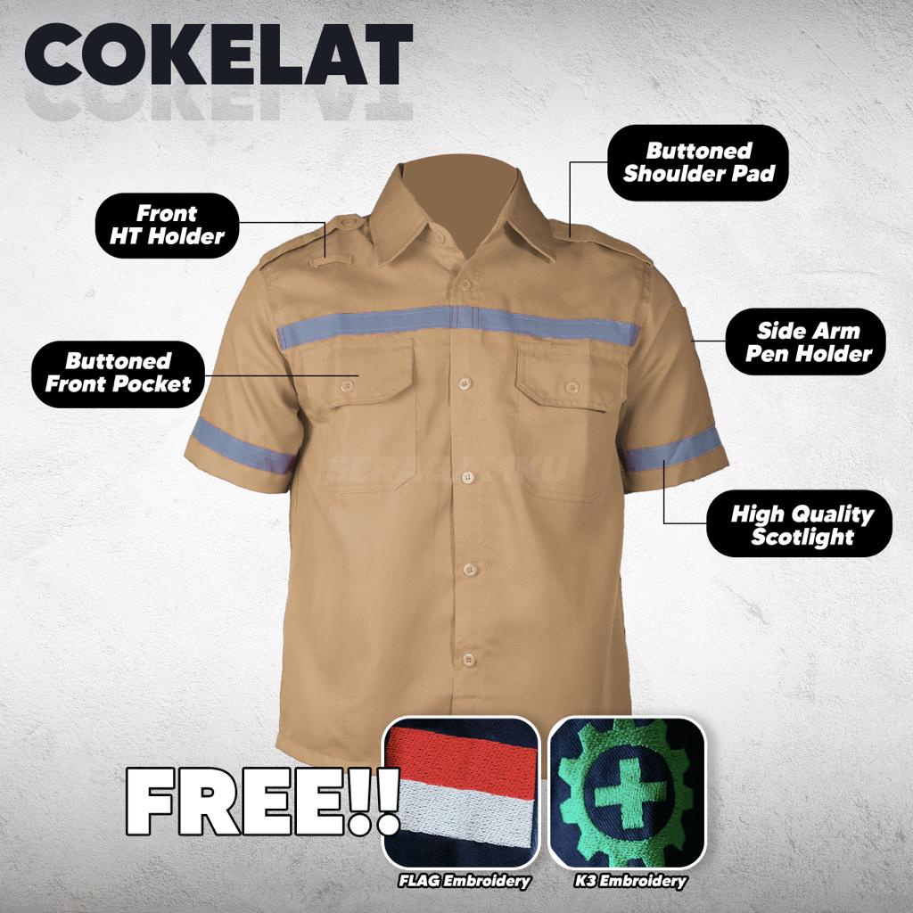 Wearpack Safety COKELAT Atasan Kemeja Pendek Baju Kerja Murah Seragamku