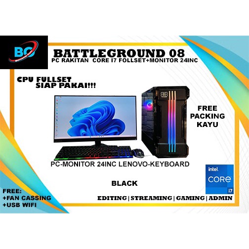 PC Rakitan Gaming i7 Ram 16 gb Ssd 240gb LED 24 in  full set bonus keyboard mouse gaming