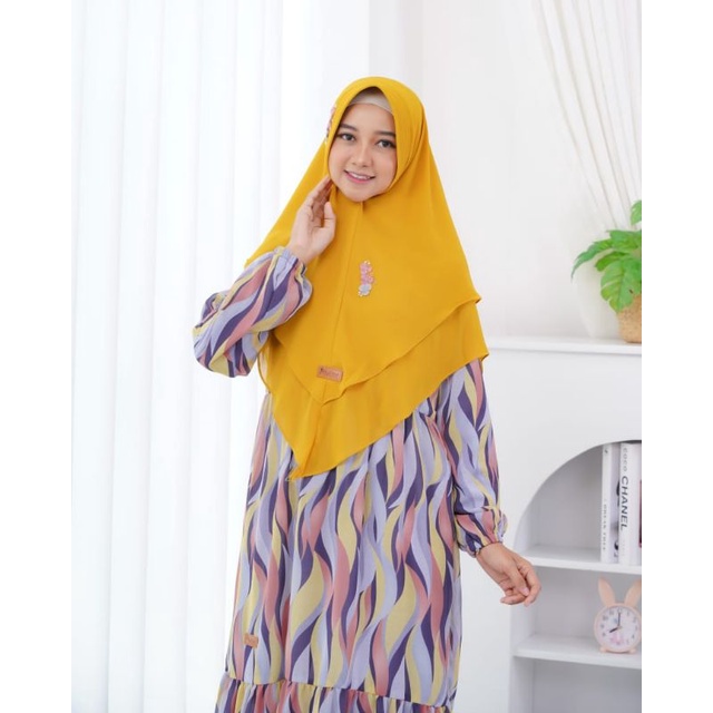 Gamis Syar'i Ceruty Babydoll One Set Khimar (Abstrak)