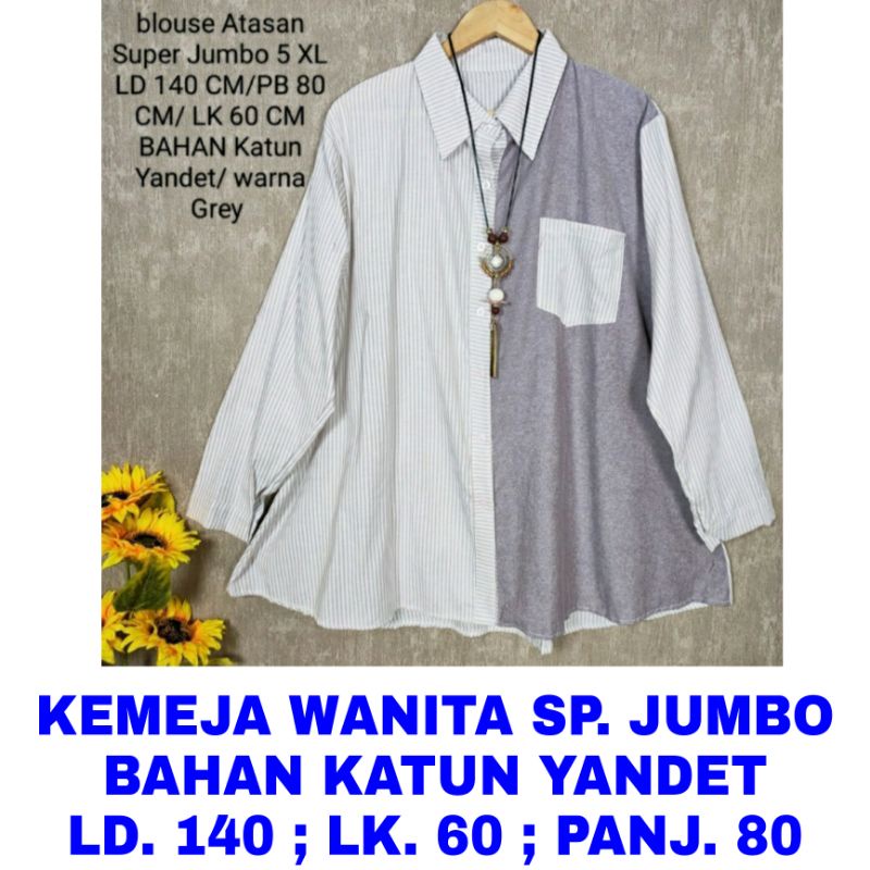 WK KEMEJA TUNIK WANITA SUPER JUMBO LD. 140 BAJU ATASAN LENGAN PANJANG MUSLIM