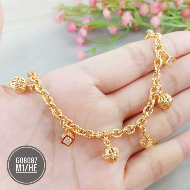 Gelang Xuping Rantai Nori Ukir Dadu Gold/Silver G08087