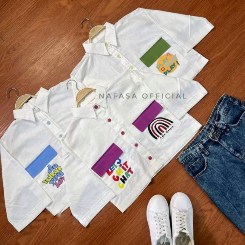 kemeja crop daisy linen painting sablon lucu