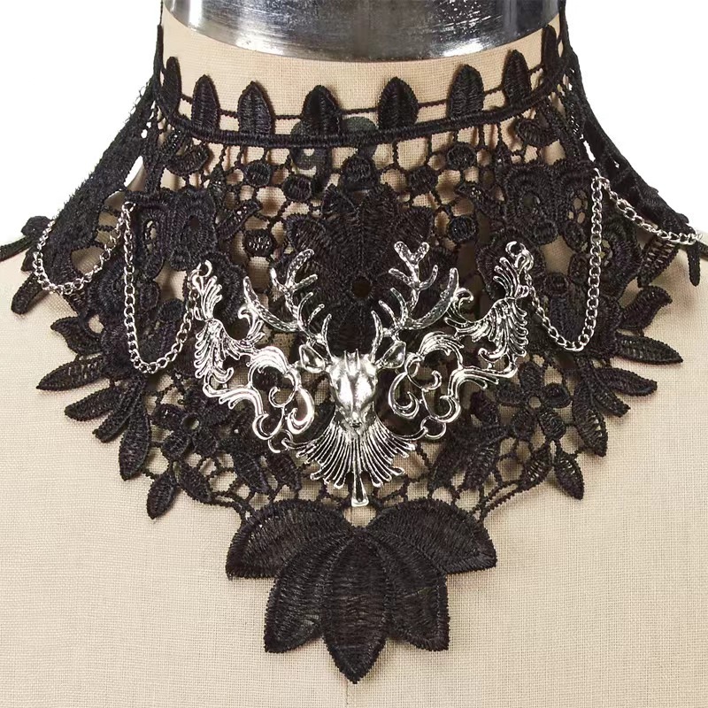 Vintage Lace Choker with Gothic Deer Link 8584