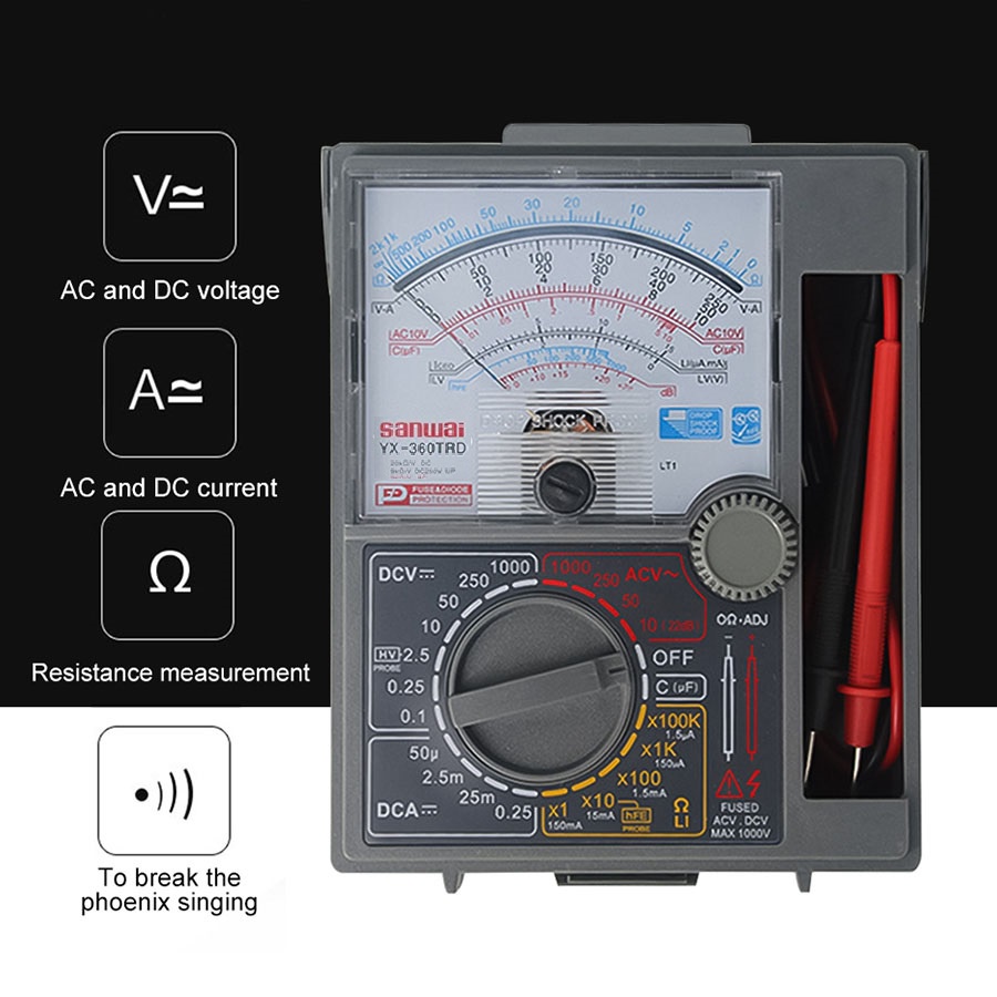 SANWAI YX-360TRD Multimeter Multitester Analog Meter Fuse Diode Protection DC AC Test Analogue Multi Tester Manual