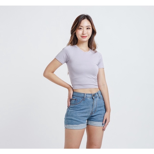 CAVALU Kaos Crop Top Basic Tee Kaos Atasan Wanita Korean Style Baju Korea 025